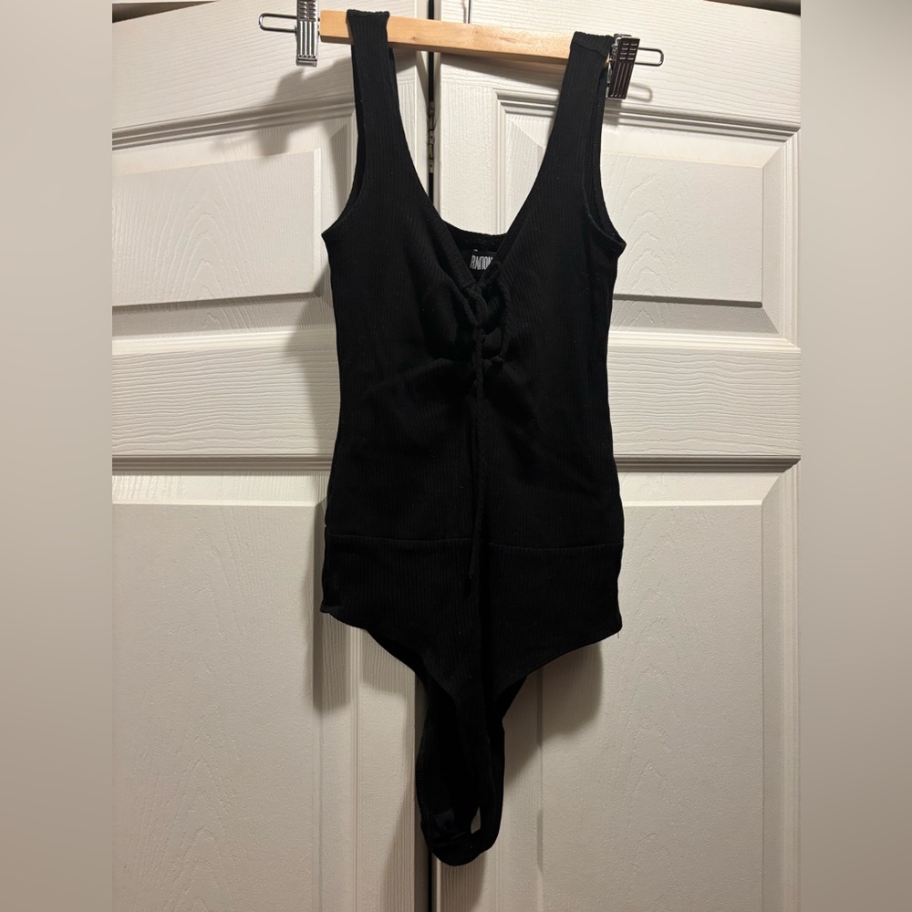 Reformation Black Lace-Up Bodysuit